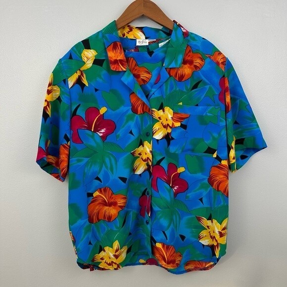 TanJay Tops - TanJay Two Piece Set Floral Short Sleeve & Button-Up Size 18 Hawaiian Vacation